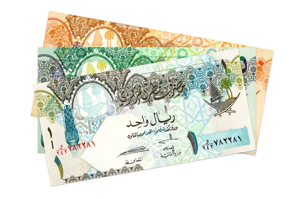 Hoop Qatarese Rial Bankbiljetten Achtergrond — Stockfoto