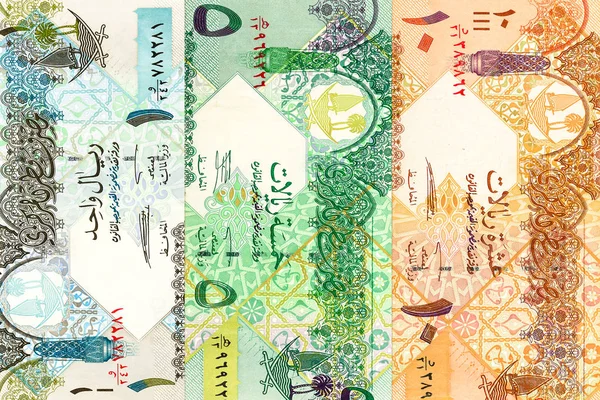 Σωρός Του Κατάρ Ριάλ Χαρτονομίσματα Φόντο — Φωτογραφία Αρχείου