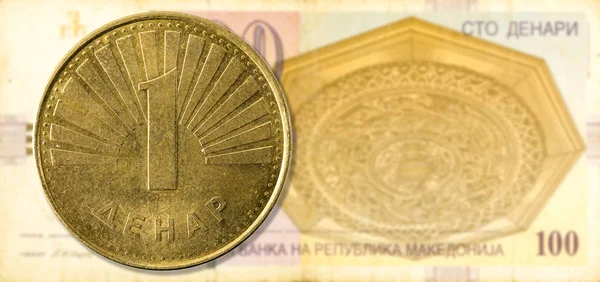 Makedonský Denár Mince 100 Makedonský Denár Bankovek Líci — Stock fotografie