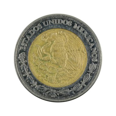 iki Meksika Pezosu sikke (2004) izole beyaz arka plan üzerinde