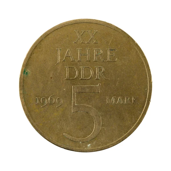 Historiska Östtysk Mark Mynt 1969 Åtsidan Isolerad Vit Bakgrund — Stockfoto