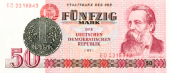Moneda Marca Contra Histórico Billete Banco Marcos Alemania Oriental —  Fotos de Stock