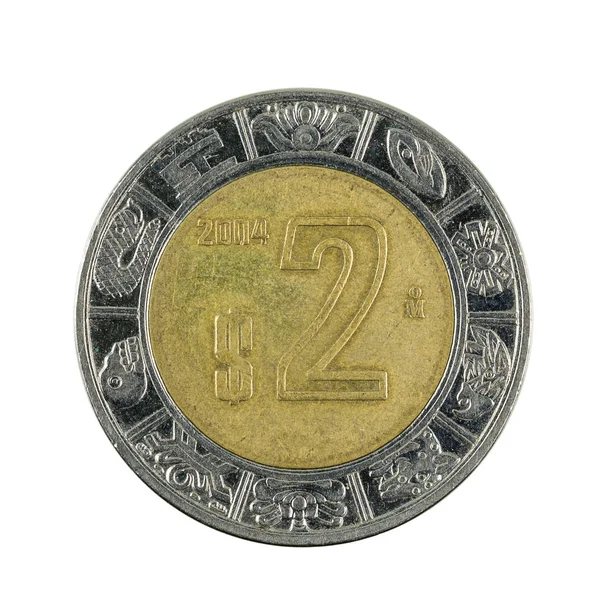 Twee Mexicaanse Peso Munten 2004 Geïsoleerd Witte Achtergrond — Stockfoto