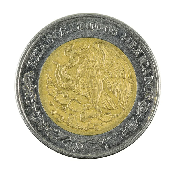 Pět Mexické Peso Mince 2001 Izolované Bílém Pozadí — Stock fotografie