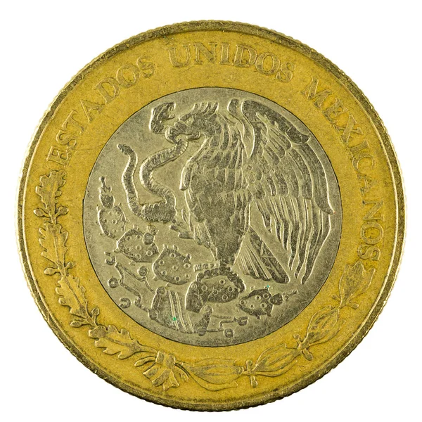 Moneda Diez Pesos Mexicanos 1998 Aislada Sobre Fondo Blanco —  Fotos de Stock