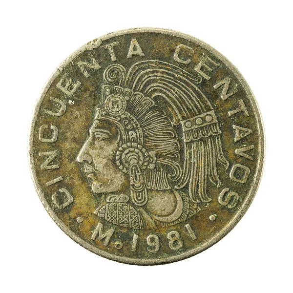 Mexické Peso Mince 1981 Líci Izolovaných Bílém Pozadí — Stock fotografie