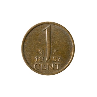 1 Hollanda cent sikke beyaz arka plan üzerinde izole (1957) yüz