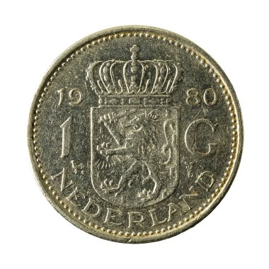 1 Hollanda guilder sikke beyaz arka plan üzerinde izole (1980) yüz
