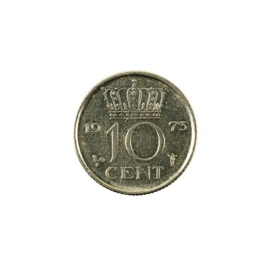 Beyaz arka plan üzerinde izole 10 Hollandalı cent sikke (1973) yüz