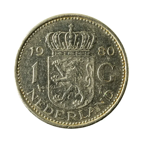 1 Hollanda guilder sikke beyaz arka plan üzerinde izole (1980) yüz