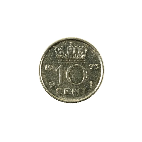 Beyaz arka plan üzerinde izole 10 Hollandalı cent sikke (1973) yüz