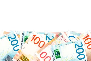 bazı yeni 100 ve 200 Norveç Kronu banknot kopya alanı ile