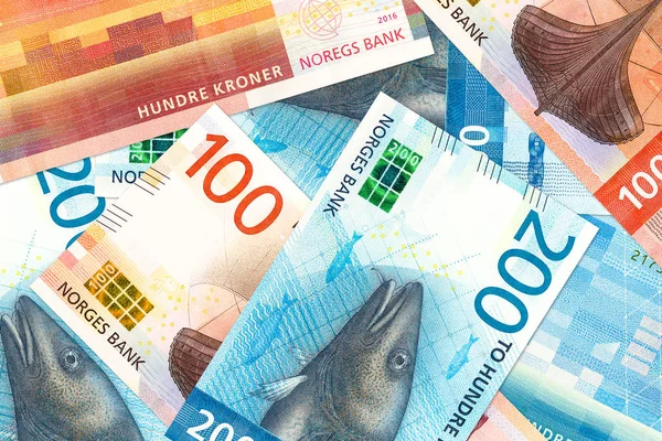 Nuevo Anverso Billetes Banco 100 200 Coronas Noruegas — Foto de Stock