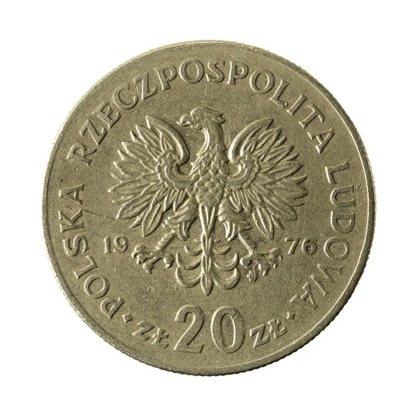 ポーランド ズウォティ 1976 表側の白い背景で隔離のコインします — ストック写真