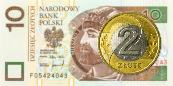 Польские Злотые Монеты Против Польских Злотых Банкнот — стоковое фото
