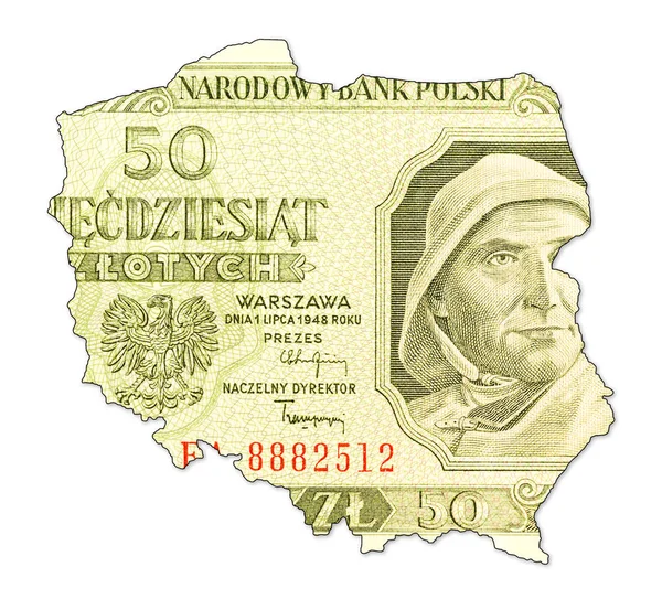Польський Злотий Банкнота 1948 Формі Польщі — стокове фото