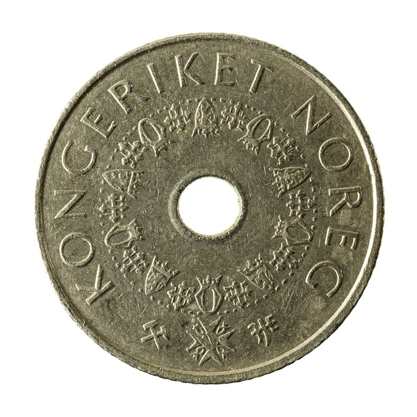 Moneda Coronas Noruegas 1998 Inversa Aislada Sobre Fondo Blanco —  Fotos de Stock