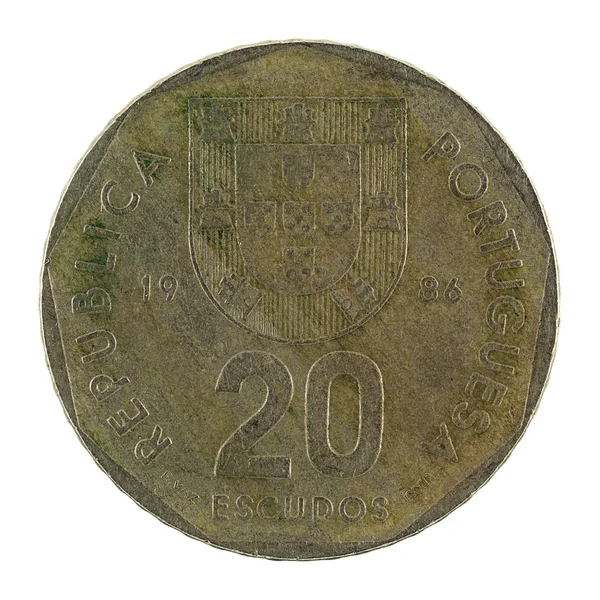 Moneda Escudo Portugués 1986 Aislada Sobre Fondo Blanco —  Fotos de Stock
