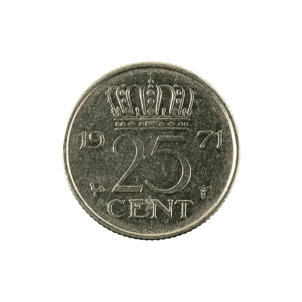 25荷兰美分硬币 1971 被隔绝在白色背景上 — 图库照片