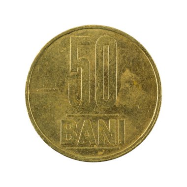 Beyaz arka plan üzerinde izole 50 Romen yasağı sikke (2005) yüz