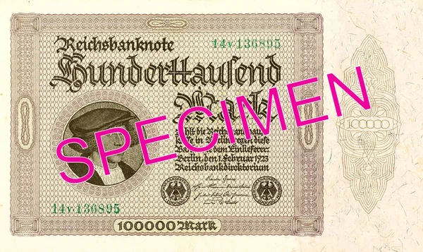 100000 Reichsmark Bank Note 1923 Anverso —  Fotos de Stock