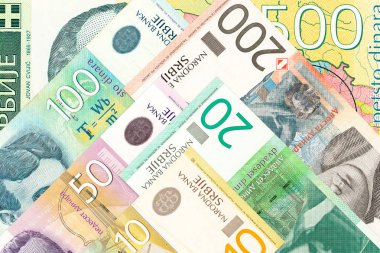 Sırp Dinarı banka notları arka plan yığını