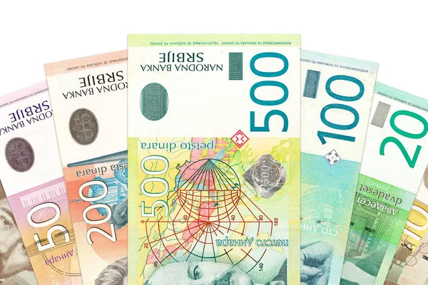 Szerb Dínár Bankjegyek Halom — Stock Fotó