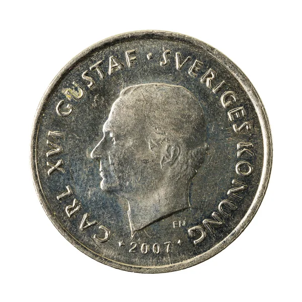 Moeda Coroa Sueca 2007 Invertida Isolada Sobre Fundo Branco — Fotografia de Stock