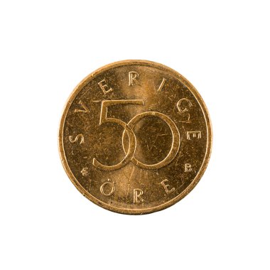 Beyaz arka plan üzerinde izole 50 İsveçli oere sikke (2000) ön yüzde