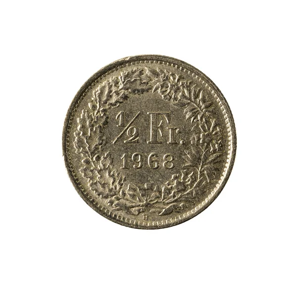 Wiss Franc Coin 1968 Anverso Isolado Sobre Fundo Branco — Fotografia de Stock