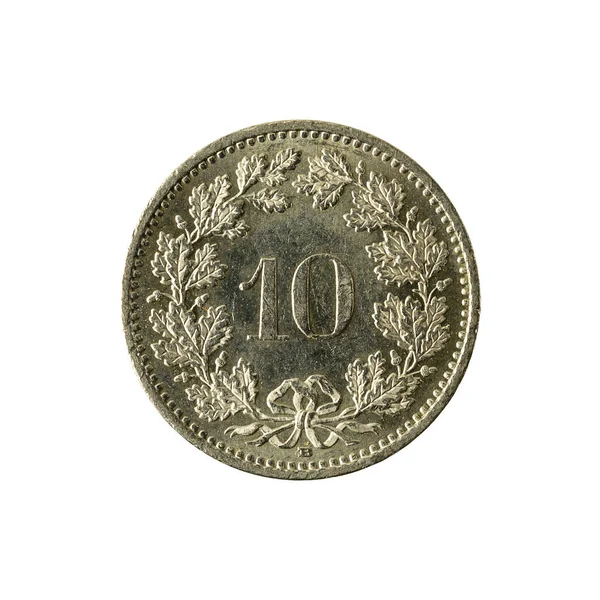 Swiss Rappen Coin 2008 Obverse Isolated White Background — Stock Photo, Image