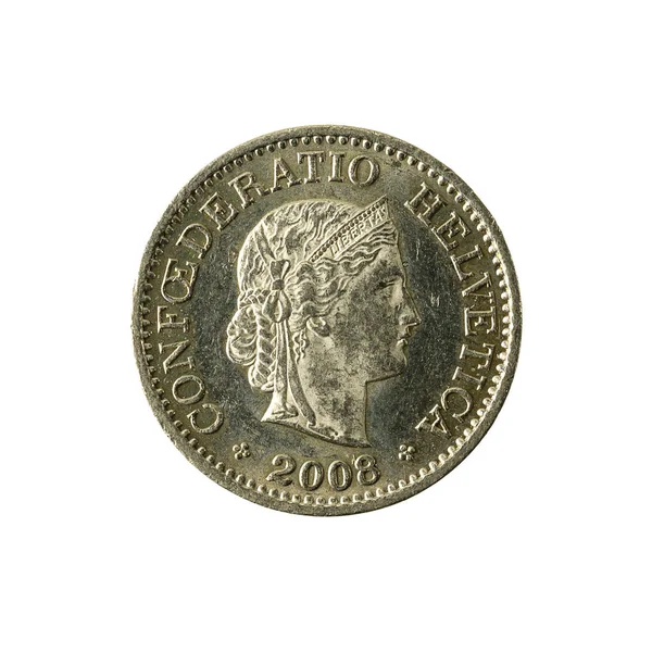 Swiss Rappen Coin 2008 Reverso Isolado Sobre Fundo Branco — Fotografia de Stock