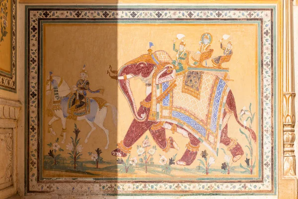 historic wall painting in Nahargarh Fort, Jaipur, Rajasthan, India