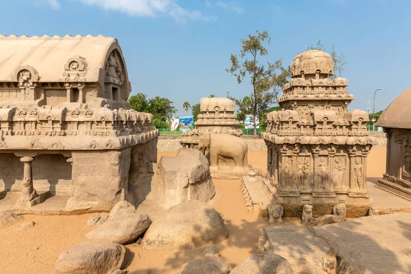 Fem Rathas Bhima Ratha Elefant Skulptur Arjuna Ratha Mahabalipuram Tamil — Stockfoto