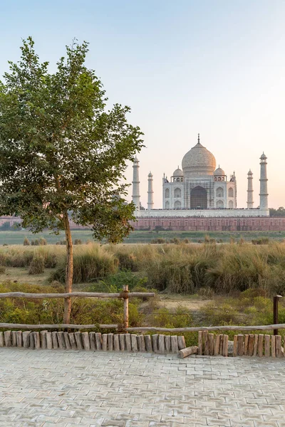Taj Mahal Jak Widać Całej Rzeki Yamuna Północnej Widok Agra — Zdjęcie stockowe