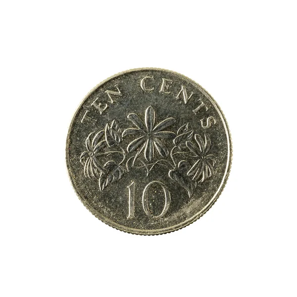 10新加坡美分硬币 2009 正面被隔绝在白色背景上 — 图库照片