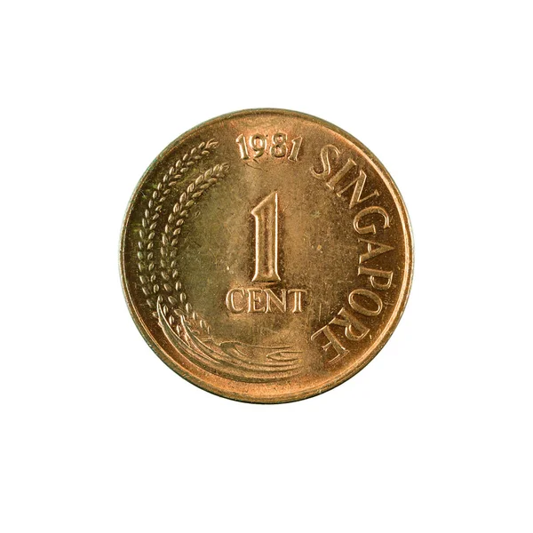 Singapurského Centu Mince 1981 Líci Izolovaných Bílém Pozadí — Stock fotografie