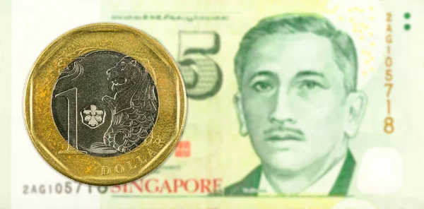 Dollar Coin Singapore Dollar Bank Note Obverse — Stock Photo, Image