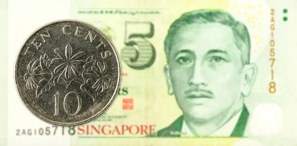 Moneta Cent Singapore Contro Banconota Dollari Singapore — Foto Stock