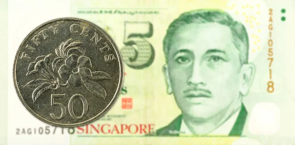 Moneda Céntimos Singapur Contra Billetes Dólares Singapur —  Fotos de Stock