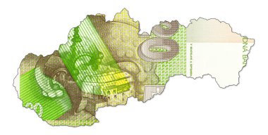 20 slovak korunası banknot Slovakya şeklinde ters