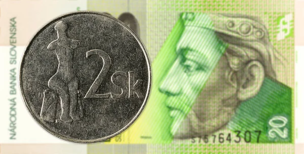 Slovakiska Koruna Mynt Mot Slovakiska Koruna Sedeln Frånsida — Stockfoto