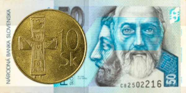 Slovakiska Koruna Mynt Mot Slovakiska Koruna Sedeln Frånsida — Stockfoto