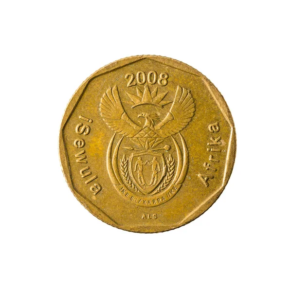 Moeda Cêntimos África Sul 2008 Invertida Isolada Sobre Fundo Branco — Fotografia de Stock