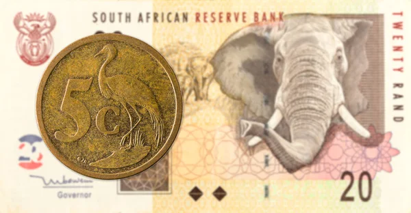 Moneta Aforika Południowej Afryki Przeciwko Banknot Rand Południowoafrykański — Zdjęcie stockowe