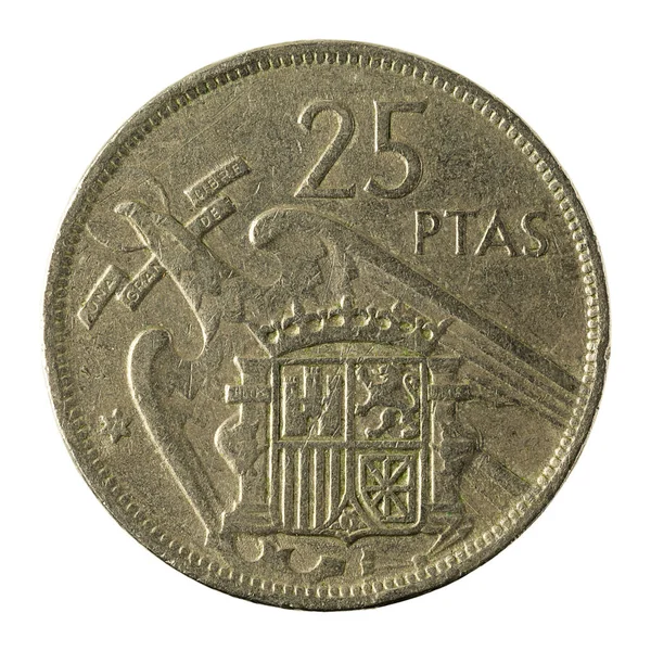 Moneta Peseta Spagnola 1957 Isolata Sfondo Bianco — Foto Stock