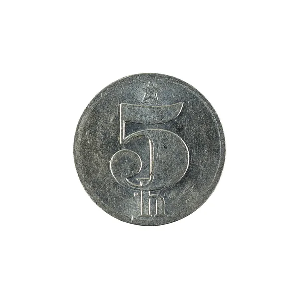 Vijf Tsjechische Heller Coin 1979 Geïsoleerd Witte Achtergrond — Stockfoto