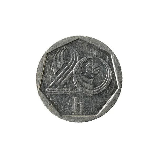 Tjeckiska Heller Mynt 1993 Åtsidan Isolerad Vit Bakgrund — Stockfoto