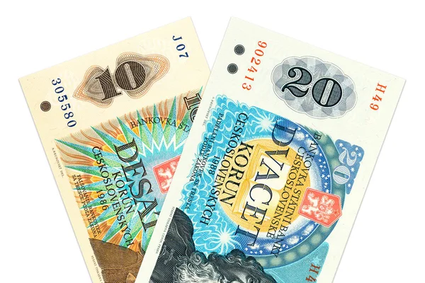 Zwei Banknoten Der Tschechoslowakischen Krone — Stockfoto