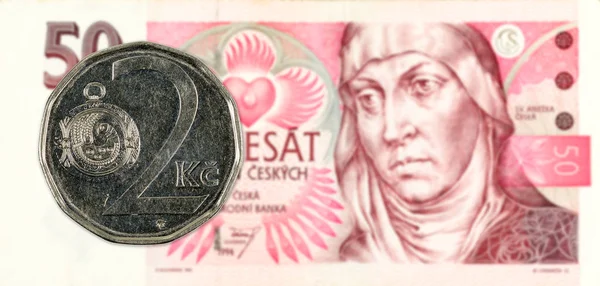 Czech Koruna Coin Czech Koruna Banknote — Stock Photo, Image